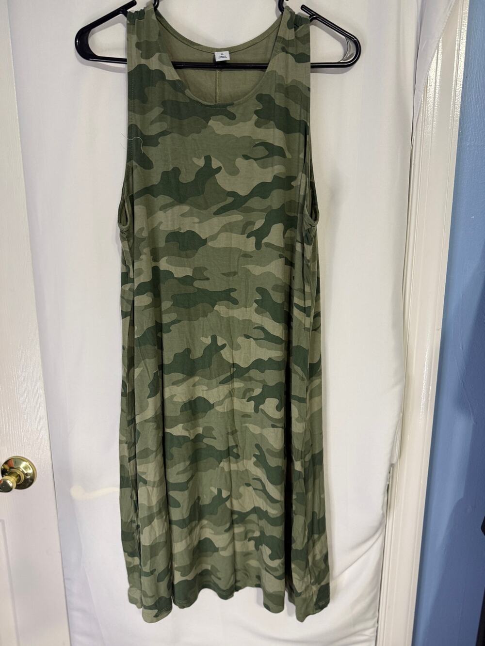 Old Navy XL Camo Swing Tank Dress Green Camouflage Sleeveless Rayon Blend
